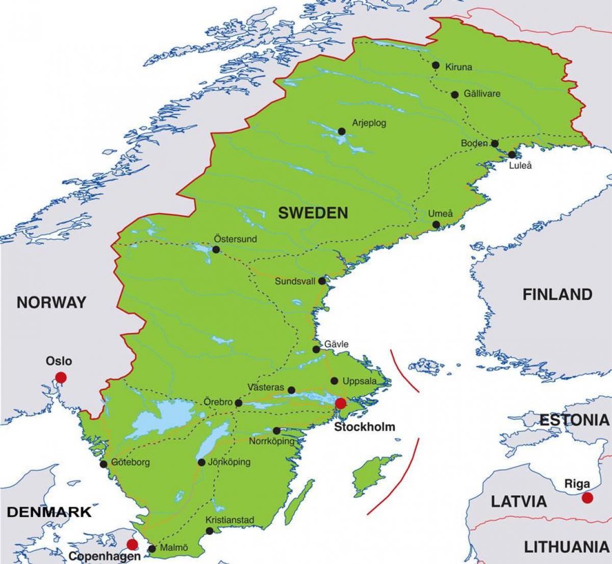 首都城市的瑞典地图
